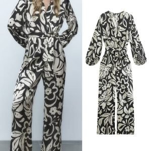 Fashion Women Print Jumpsuits With Belt