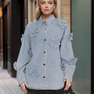 Solid Patchwork Appliques Loose Denim Jackets