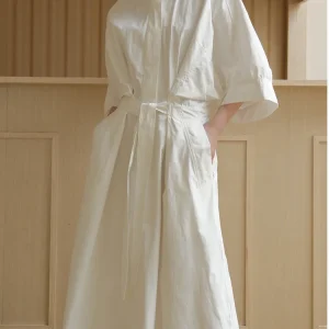 Lace-up Gathered Waist Dress