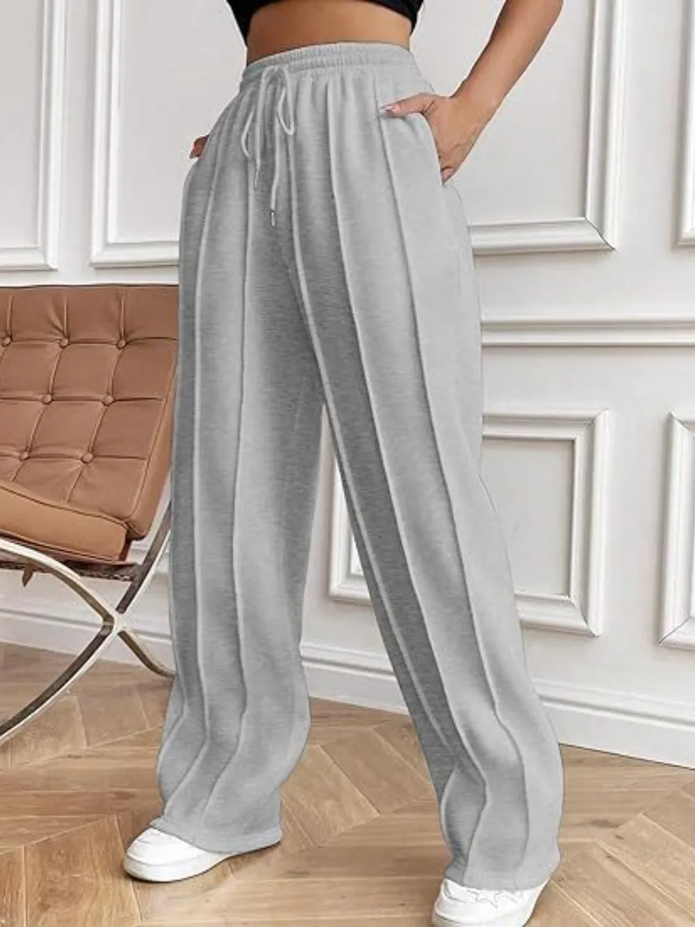 Drawstring Wide Leg Pants with Pockets - Image 10