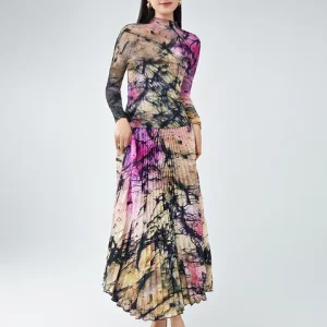 Women's Fashion New Printing Long Sleeve Slim Top Loose Skirt Two Piece Sets Vintage