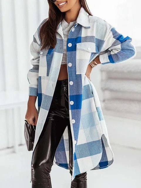 Long Plaid Jackets Coat