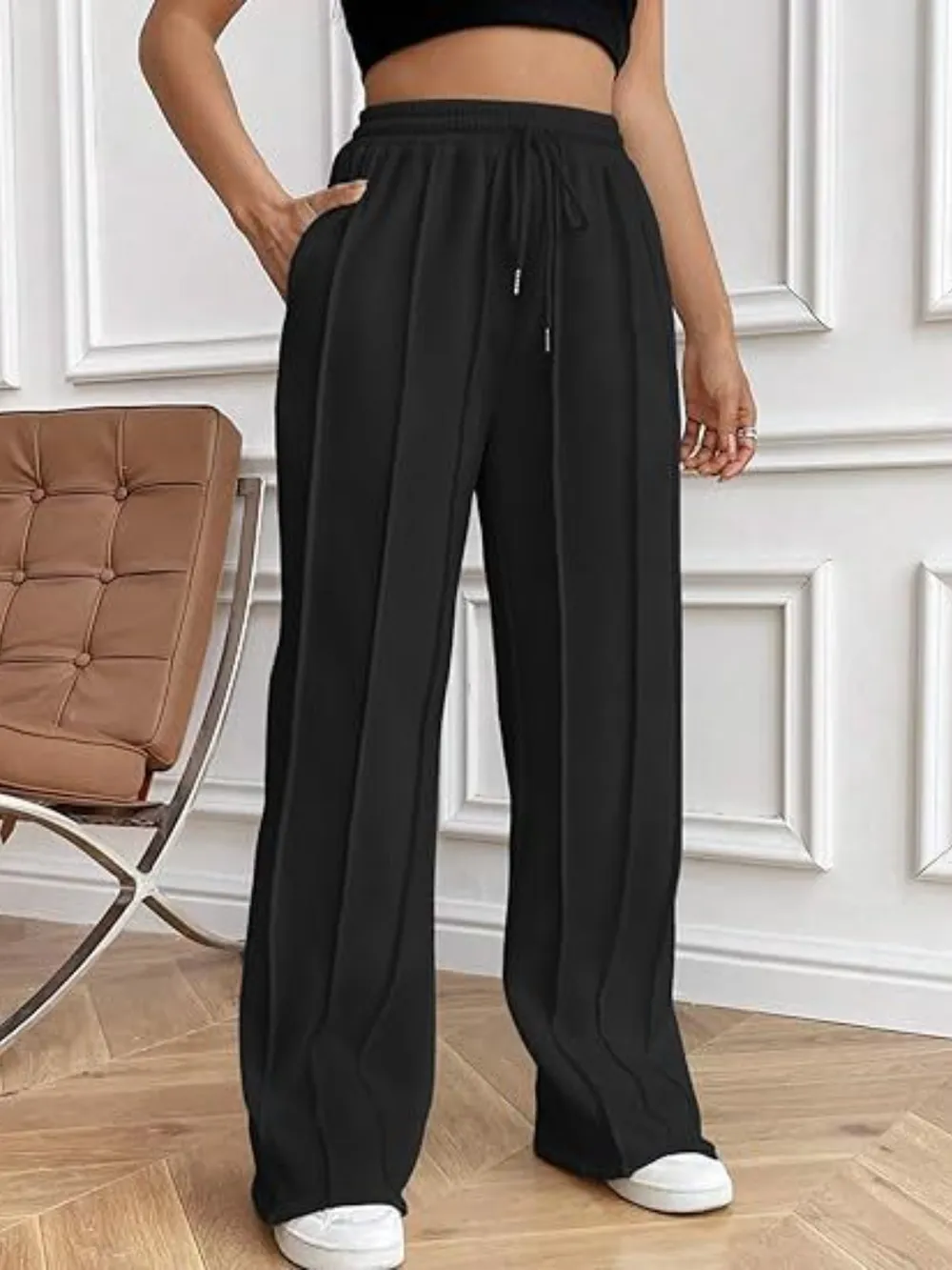 Drawstring Wide Leg Pants with Pockets - Image 13
