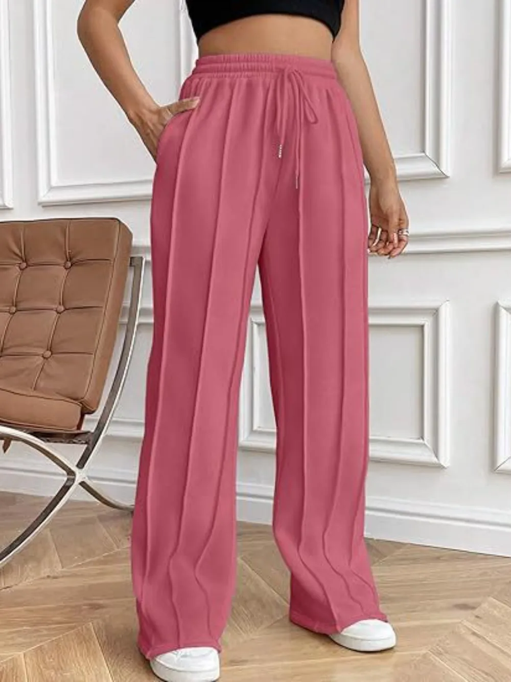 Drawstring Wide Leg Pants with Pockets - Image 5