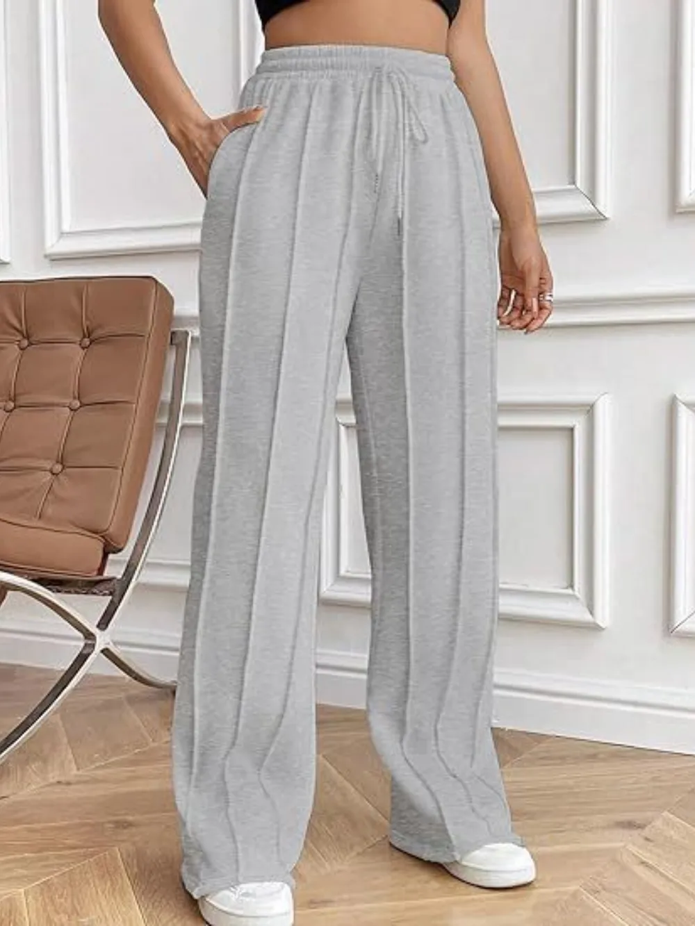 Drawstring Wide Leg Pants with Pockets - Image 9