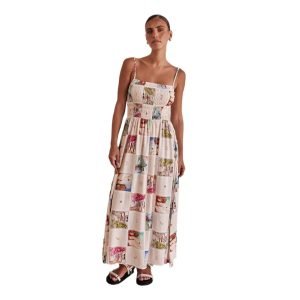 Long Dress with Strap and Print Women's Dress