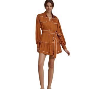 Lace up shirt dress