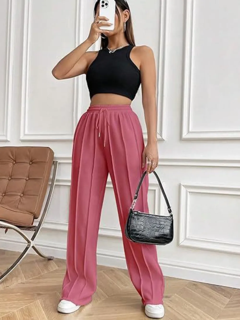 Drawstring Wide Leg Pants with Pockets - Image 8