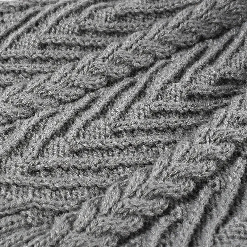 Cable Knit Solid Color Hat with Pompom - Image 3