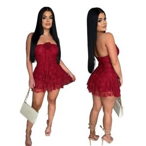 Strapless lace short dress