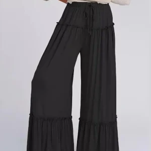 High waisted casual pants for women with drawstring and wide leg pants for women