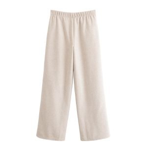 Elastic waist solid color wide leg pants casual pants for women