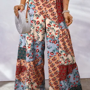Floral casual pants loose floral color blocked casual pants