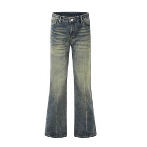 Washed and worn punk denim bell bottoms