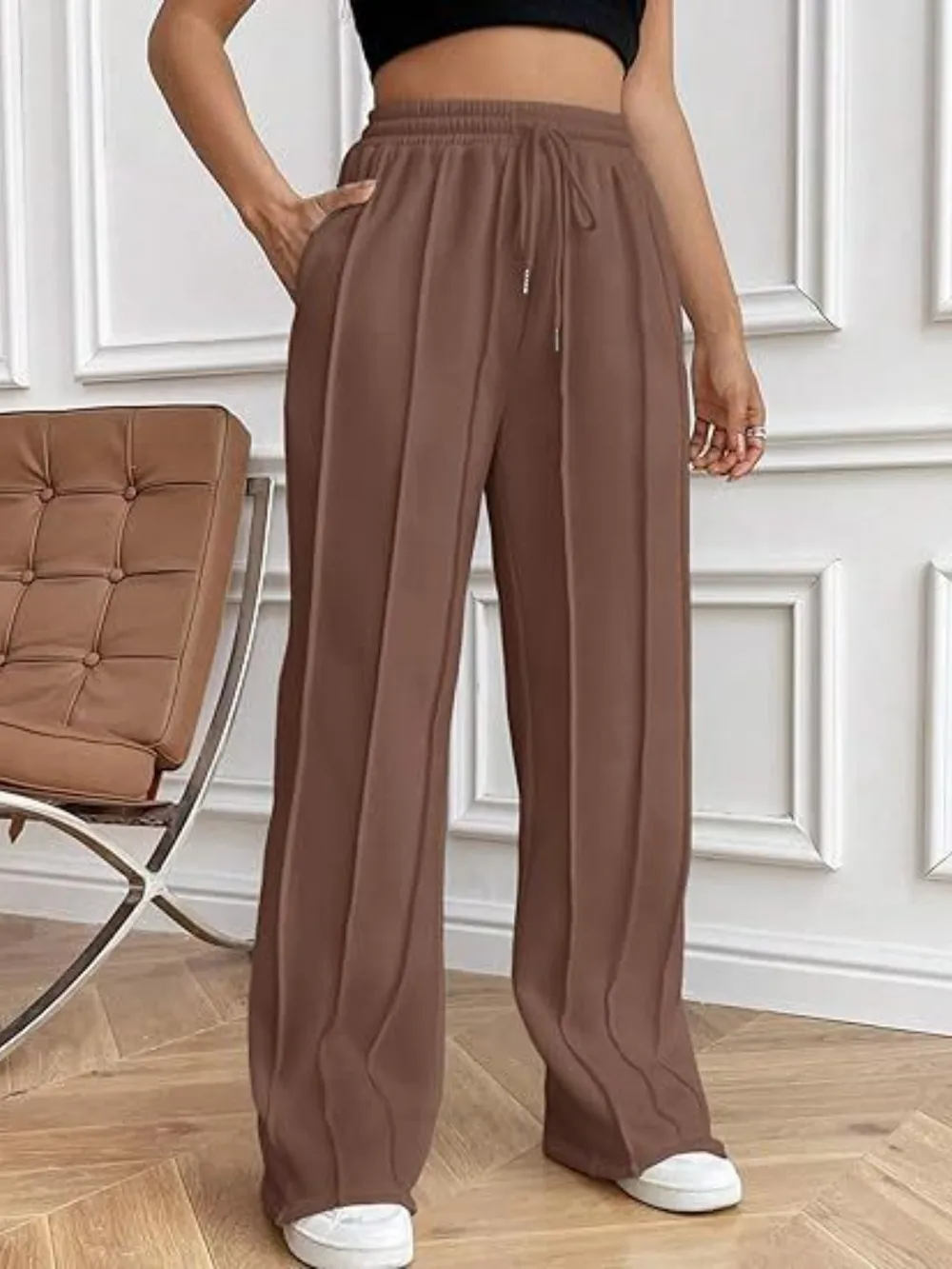 Drawstring Wide Leg Pants with Pockets - Image 17
