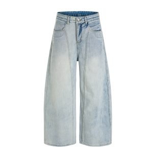 Wide-Leg Denim Pants Loose Deconstructed Design Casual Bottoms