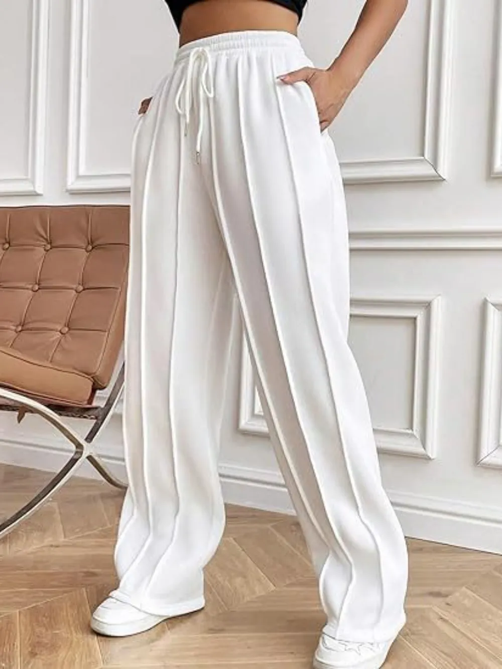 Drawstring Wide Leg Pants with Pockets - Image 3