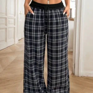 Plaid Wide Leg Pants