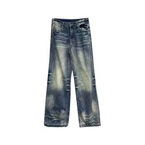 Vintage Dye Denim Pants Women Loose Straight Leg Long Pants