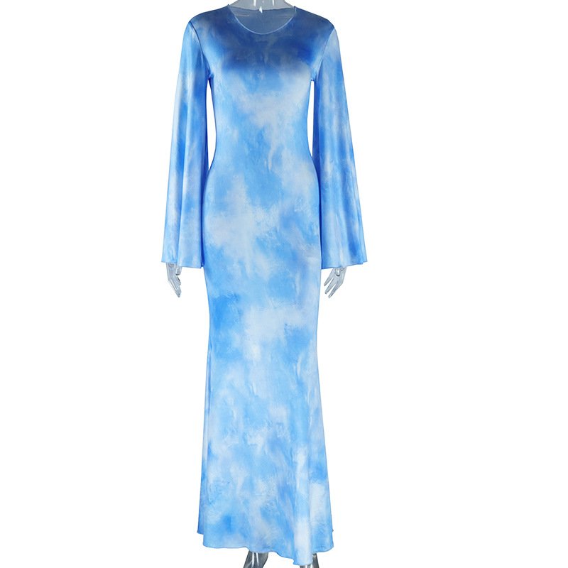 Round neck dress with printed flared sleeves Dress - Image 7