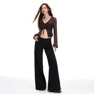 Black Micro Flare Suit Pants Women