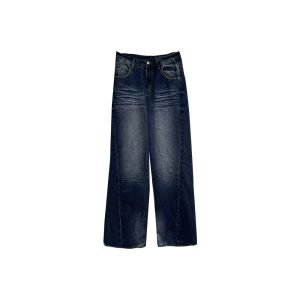 Denim Pants Women Resin Pressed Texture Wide Leg Long Pants