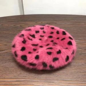 Women Rabbit Fur Spotted Leopard Beret
