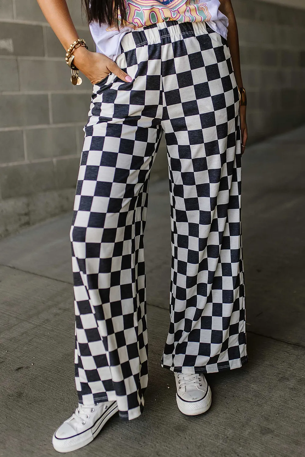 Checkered Wide Leg Pants - Image 4