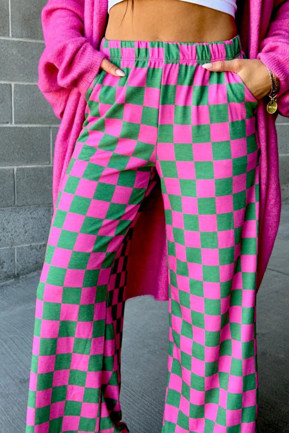 Checkered Wide Leg Pants - Image 7
