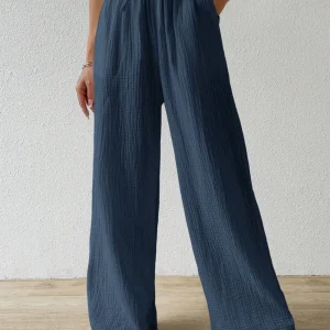 Fashion women's casual solid color pants wide leg pants