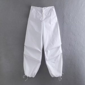 White Women Cargo Pant Traf Autumn Elastic Waist Ankle Legnth Wide Pants Baggy Sweatpants Female Trousers Y2K