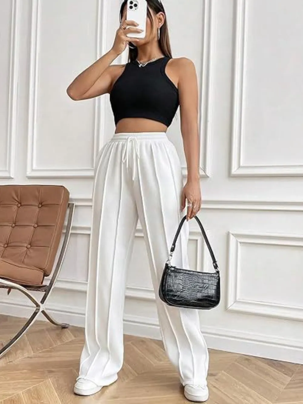 Drawstring Wide Leg Pants with Pockets - Image 4